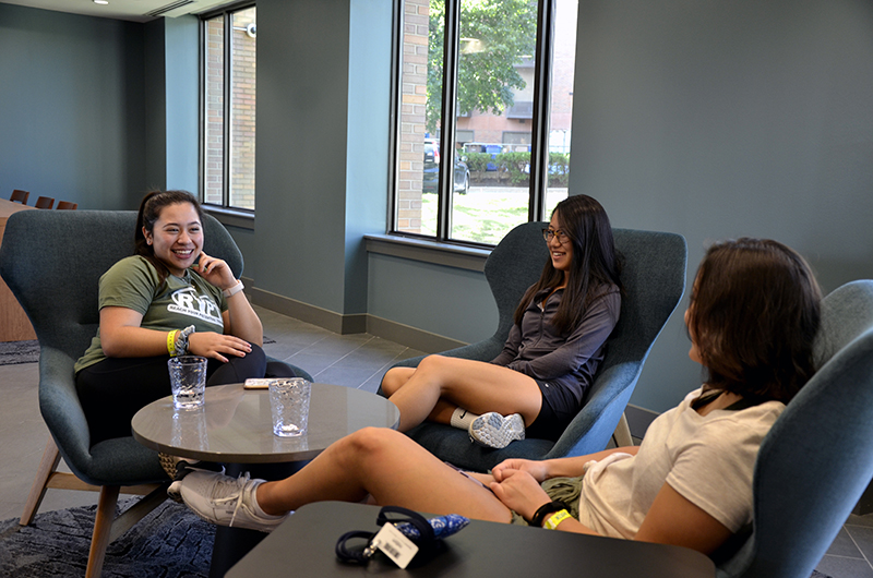 Residents hang out on the ground floor of Drexel's Bentley Hall, which boasts ample space for quiet study, as well as laundry facilities and an office suite for Honors College staff. 